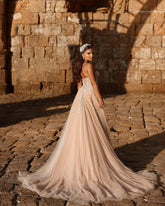 Designer Sweetheart Long A-line Glitter Lace Wedding Dress With Slit